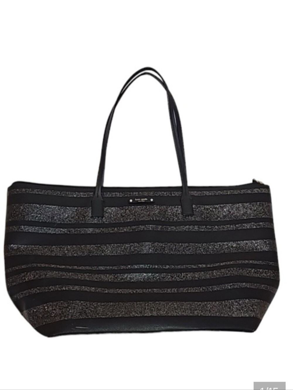 🍄 Kate Spade Black and Silver Striped Tote Bag